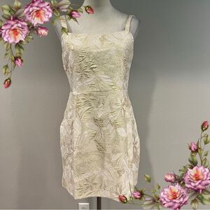 Lulus Elegant Cream gold Floral mini Dress‎ with straps